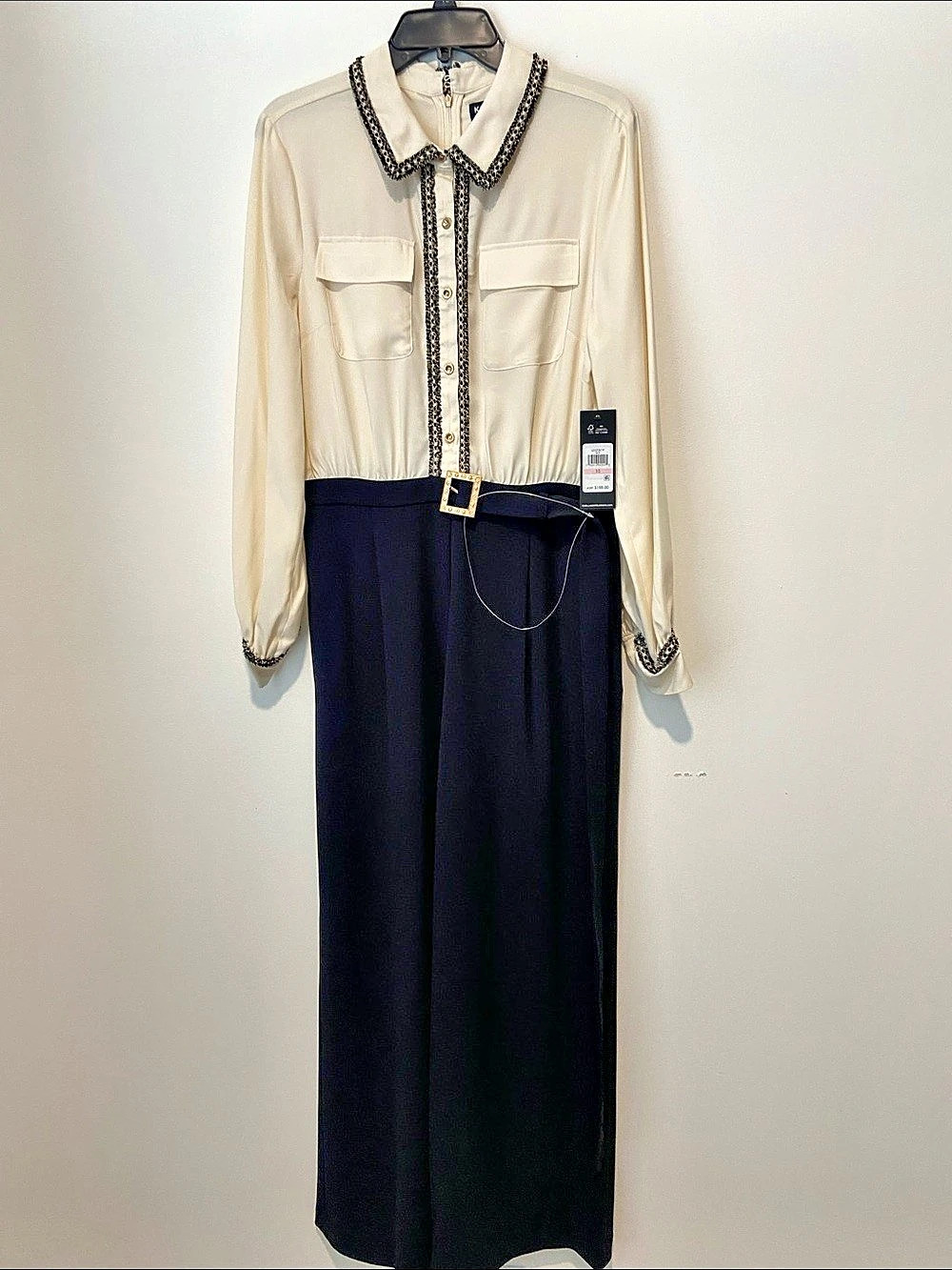 Karl Lagerfeld Paris Cream & Black Color Block Jumpsuit Size 10